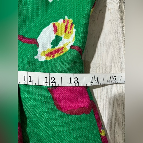 J. Crew Pleated Shift Dress Floral Green Linen Sleeveless Knee Length Size 2 - Picture 6 of 11